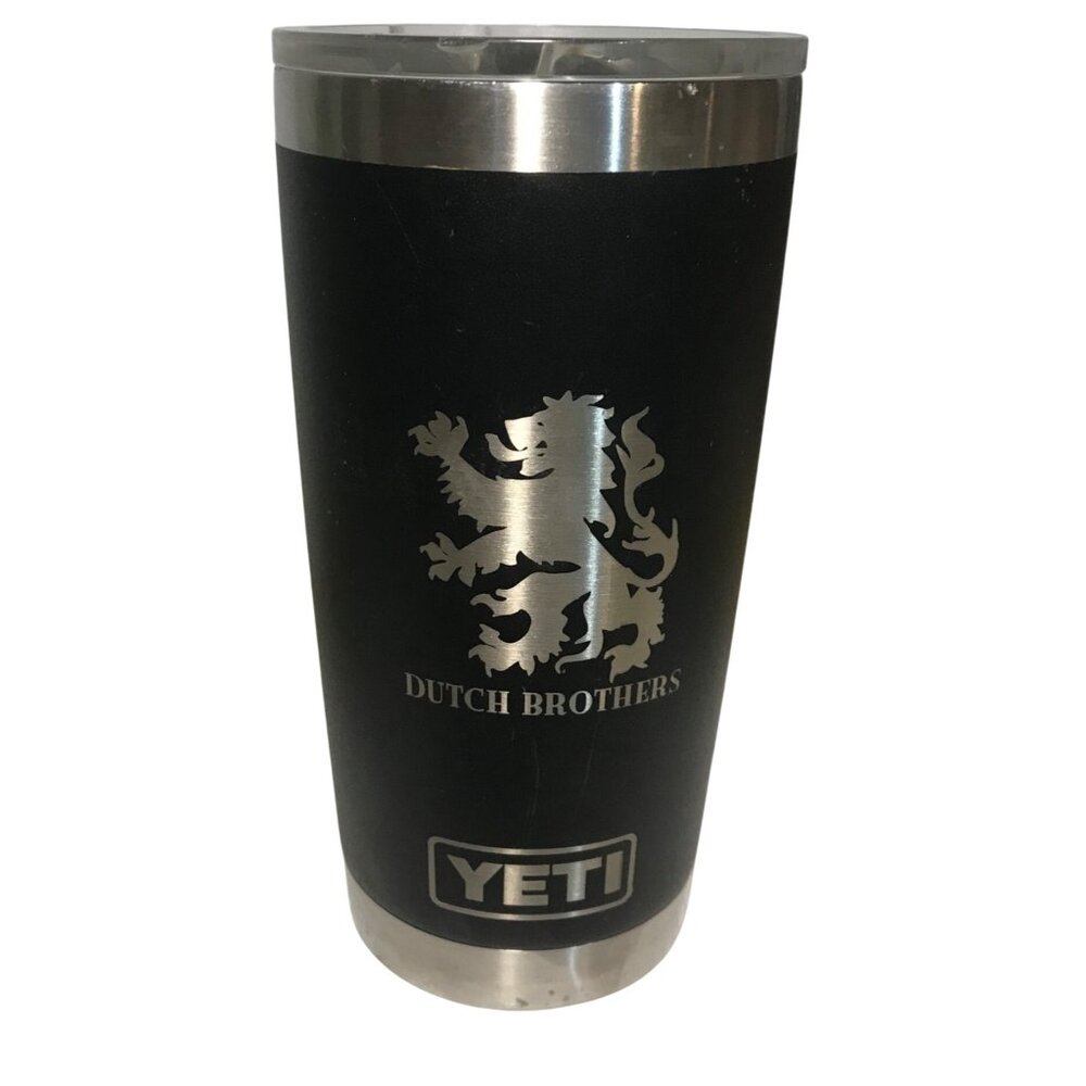 Yeti Black Stainless Steel Insulated Tumbler 20 Oz Lid EECF Dutch Brothers Logos